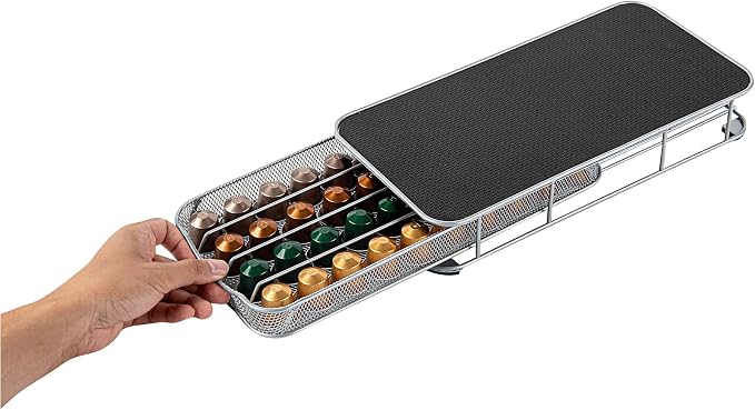 Restaurantware Restpresso 14.8 x 7.3 x 2.4 Inch Coffee Capsule Drawer 1 Heavy-Duty Pod Drawer - Holds 40 Nespresso Capsules Grip Top Iron Espresso Pod Organizer Mesh Tray Pods Not Included