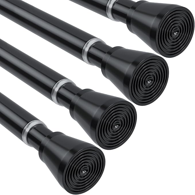 MEXAU 4 Pack Black Shower Curtain Rod 30 To 64 Inch Black Shower Tension Rod 7/8" Adjustable Curtain Rod No Drilling Spring Tension Curtain Rod Shower Rods for Bathroom Windows Doorways Closet