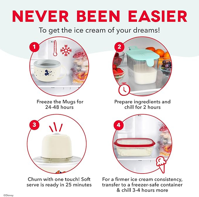 Disney Dash My Mug Ice Cream Maker Bundle - Mini Electric Ice Cream Maker - Creates Gelato, Sorbet & Frozen Yogurt - Easy to Clean & Use - 2 Mugs, Mickey & Minnie Design