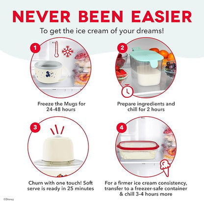 Disney Dash My Mug Ice Cream Maker Bundle - Mini Electric Ice Cream Maker - Creates Gelato, Sorbet & Frozen Yogurt - Easy to Clean & Use - 2 Mugs, Mickey & Minnie Design