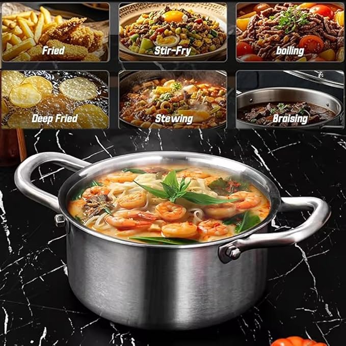 Hybrid Nonstick 8-Quart Stockpot,Stainless Steel Stock Pot with Glass Lid,Induction Soup Pot Compatible with All Cooktops,Dishwasher & Oven Safe