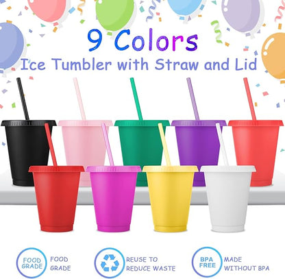 Sieral Cups with Straws and Lids Kids Tumbler with Straw Reusable Water Bottle Iced Coffee Travel Mug Adults Plastic Cups for Parties 16 oz(Fresh Colors,15 Pack)