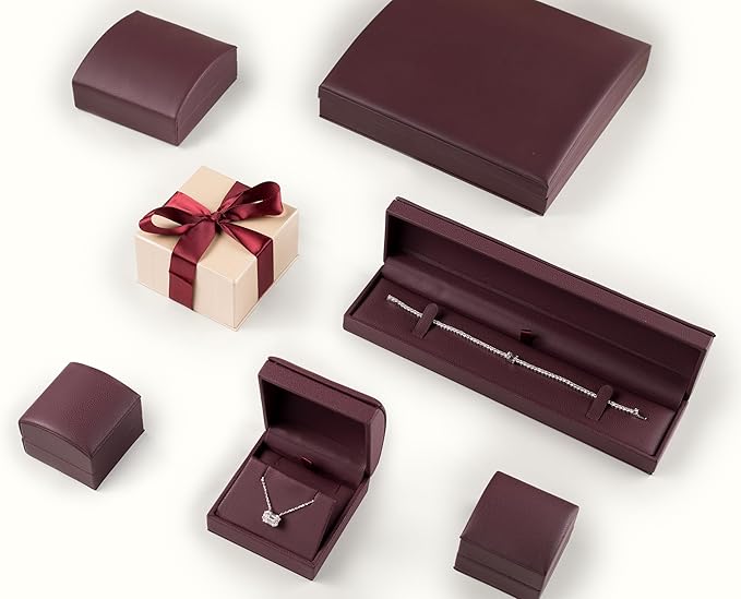 Dome-Shape Leather Bracelet Box for Women & Men – Jewelry Gift Box Ideal for Bracelet Case, Necklace, Chain – Bracelet/Necklace Box with Cream Ribbed Outer Box & Matching Bow Ribbon