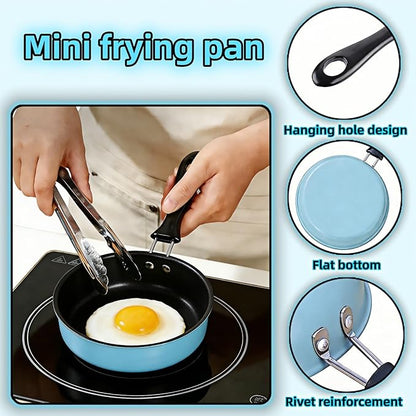 4.7 Inch Mini Frying Pan, Black Non-Stick Egg Pan with Hanging Hole, Flat Bottom Design for Gas, Induction, Electric Stove, Perfect for Single Serve Breakfast, Omelets & Camping, RV Use (Blue)
