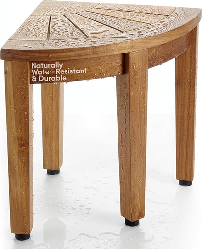 AquaTeak 12" Kai OptiAREA Teak Foot Rest - Corner Shower Stool for Shaving Legs - Durable, Water-Resistant Foot Stool with Anti-Slip Feet & Space-Saving Design - Indoor & Outdoor Use