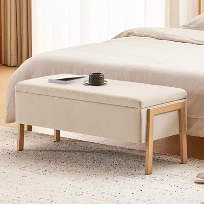 Furniliving Storage Bench for Bedroom, Modern End of Bed Storage Ottoman Bench, Upholstered Linen Ottoman Benches, Folding Bedroom Ottoman for Living Room, Entryway, Beige