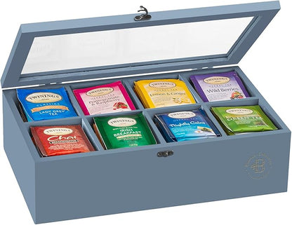 Tea Bag Organizer with Drawer - Gray Bamboo Tea Box Organizer, 8-Compartment Tea Storage Box with Acrylic Lid and Magnetic Closure, Tea Box for Kitchen Counter, Gifts for Mom, Wife, Tea Lovers (Grey)