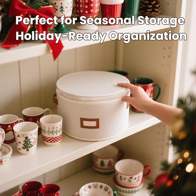 HOMELUX THEORY Plate Storage Box, 2pc 12"x8" Ivory Hard Shell China Storage Containers, Kitchen Storage Bins With Lids, Heavy Duty Moving Box with Handles for Dishes, Dinner Plate & Dinnerware