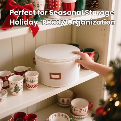 HOMELUX THEORY Plate Storage Box, 2pc 10"x8" Ivory Hard Shell China Storage Containers, Kitchen Storage Bins With Lids, Heavy Duty Moving Box with Handles for Dishes, Dinner Plate & Dinnerware