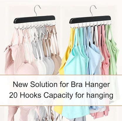 Bra Hanger for Closet, Tank Top Organizer 20 Hooks Capacity Foldable Wood Space Saving Hanger Closet Organizers and Storage for Dorm & Apartment for Tank Top, Hats, Scarf etc.