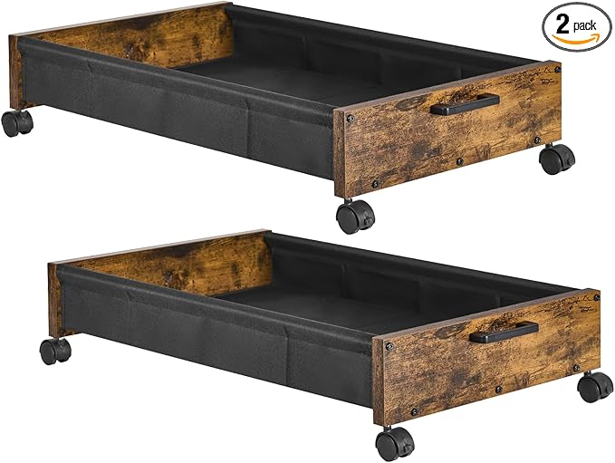 FOUCSSOMEI Under Bed Storage with Wheels, Wooden Under Bed Drawers On Wheels, Rolling Under Bed Shoe Storage, Space Saving, Rustic Brown,30L