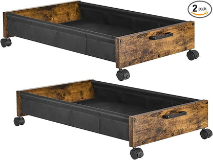 FOUCSSOMEI Under Bed Storage with Wheels, Wooden Under Bed Drawers On Wheels, Rolling Under Bed Shoe Storage, Space Saving, Rustic Brown,30L