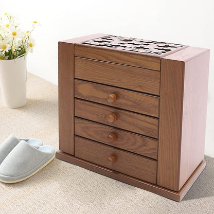 5-Layer Retro Jewelry Box Organizer with Mirror,Wooden Jewelry Chest for Women Girls, Jewellery Display Holder Organizer Box Case for Necklace Earrings Rings Bracelets, Gift for Festival