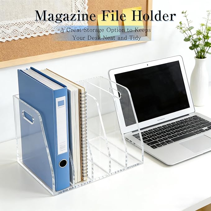 6-Tier Clear Acrylic File Holder, Vertical Document Organizer for Magazines, Binders, Notebooks & Envelopes - Multi-Purpose Desk Storage for Home Office（B5,6 Sections）