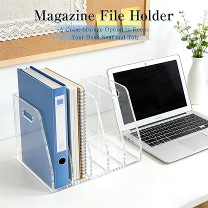 6-Tier Clear Acrylic File Holder, Vertical Document Organizer for Magazines, Binders, Notebooks & Envelopes - Multi-Purpose Desk Storage for Home Office（B5,6 Sections）