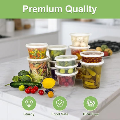 Dipoo 60 Sets (120-Piece) Deli Containers with Lids 16 oz, Leak-Proof & BPA Free Airtight Takeout Plastic Food Storage Containers for Soup, Freezer/Microwave/Dishwasher Safe
