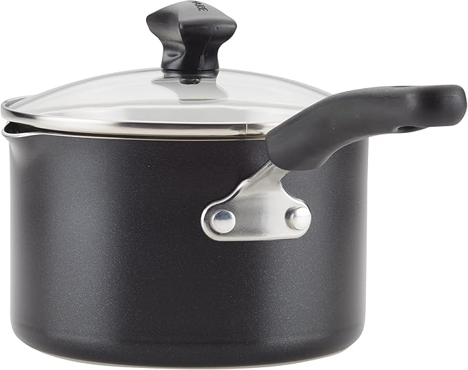 Farberware Cookstart DiamondMax Nonstick Cookware/Pots and Pans Set with Glass Lids, Dishwasher Safe, Includes Baking Pan and Kitchen Cooking Tools, 15 Piece - Black