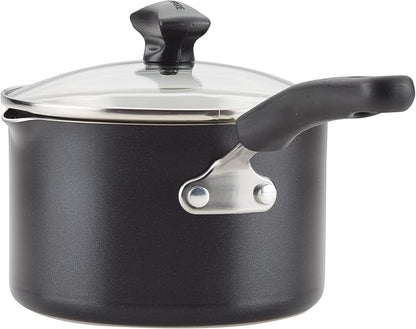 Farberware Cookstart DiamondMax Nonstick Cookware/Pots and Pans Set with Glass Lids, Dishwasher Safe, Includes Baking Pan and Kitchen Cooking Tools, 15 Piece - Black