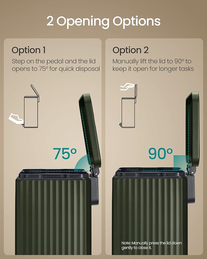 SONGMICS Trash Can, 13 Gallon (50 L) Garbage Can for Kitchen, with Lid, Pedal, and Removable Inner Bucket, Soft Close, Stainless Steel, 15 Trash Bags (Code K) Included, Green ULTB586CZ01