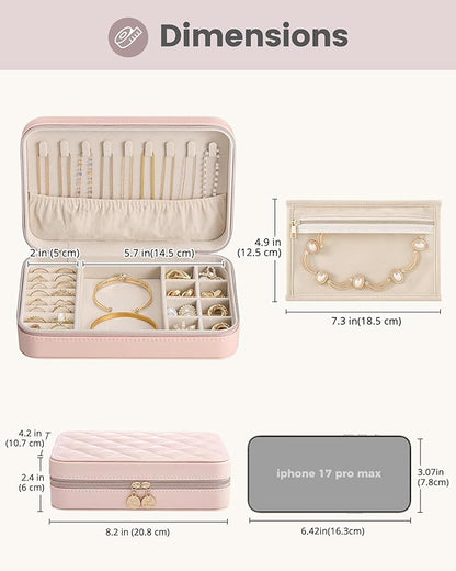 Lolalet Travel Jewelry Case for Women Girls, Travel Jewelry Organizer with Clear Storage Bag Small Portable Jewelry Box for Necklace Bracelet Earring Ring Valentines Bridesmaid Gifts -Large/Pink