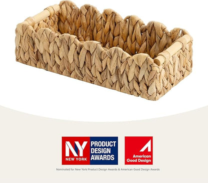 StorageWorks Toilet Paper Storage Basket, Living Room Organizers and Storage, Toilet Paper Basket with Wooden Handles, Small Water Hyacinth Scalloped Basket, Natural