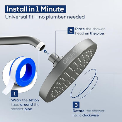High Pressure Shower Head - Anti-Clogging Silicone Nozzles 2.5 GPM Removable Restrictor - Easy to Clean and Install - Includes Plumbers Tape - 6 inch - (Matte Grey, 2.5GPM)