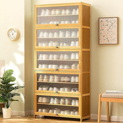 10-Tier Large Shoe Cabinet with Acrylic Doors, Large Capacity Bamboo Shoe Cabinet, 40-45 Pairs Shoe Rack, Free Standing Shoe Rack,Entrance for Hallway Living Room