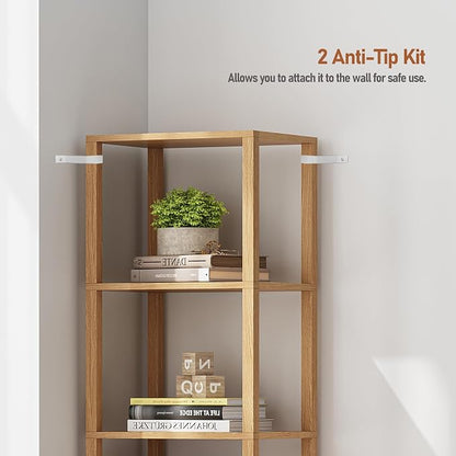 TUTOTAK Bookshelf, 6-Tier Tall Book Shelf, Narrow Bookcase for Small Space, DIY Stackable Bookshelf, for Living Room, Office, Study, Entryway, Industrial, Natural BS01BN006