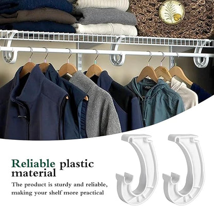 4Pcs Hanging Closet Rod Support,3/4 Closet Shelf Rod Holder,Sturdy J-Shaped Closet Brackets for Hanging Clothes,Cabinets Storage and Curtain