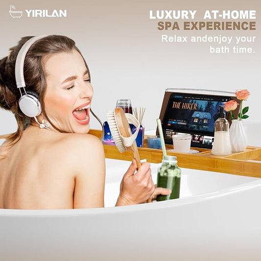 Premium Bathtub Tray Caddy, Expandable Bath Tray, Unique House Warming Gifts,Bamboo-New