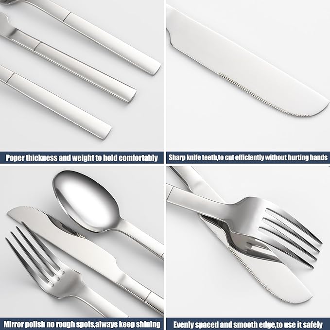 Heavy Duty Silverware Set for 8, 40 Piece Stainless Steel Flatware Utensils Cutlery Set Including Knife Fork and Spoon, Mirror Polished, Gift Package for Wedding Housewarming, Dishwasher Safe