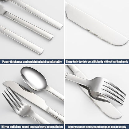 Heavy Duty Silverware Set for 4, 20 Piece Stainless Steel Flatware Utensils Cutlery Set Including Knife Fork and Spoon, Mirror Polished, Gift Package for Wedding Housewarming, Dishwasher Safe