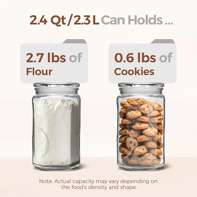 ComSaf 78oz Large Glass Storage Container with Airtight Lid, Thick Square Flour and Sugar Jar for Pantry Organization, Wide Mouth Glass Canister for Rice, Pasta, Cereal, Laundry Detergent
