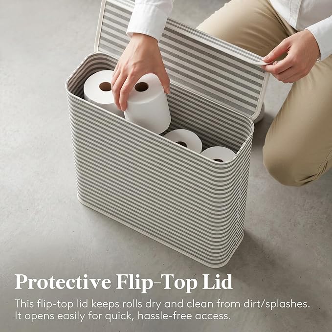 Lifewit 29L Toilet Paper Storage Holder for 12 to 16 Rolls, Foldable Fabric Toilet Paper Basket with Lid, Freestanding Bathroom Tissue Storage and Organization for TP, Towels and Toiletries, Gray