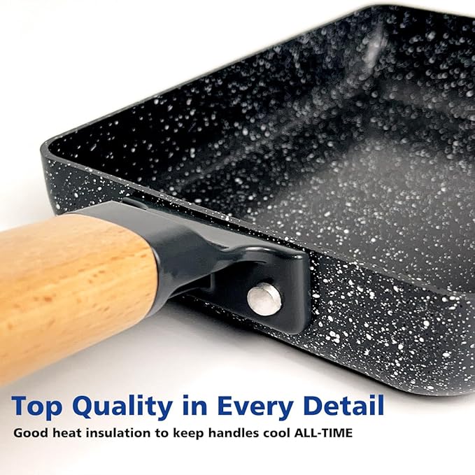 Ceramic Coating Square Japanese Tamagoyaki Omelette Small Skillet, Non-stick Rectangle Egg Roll Pan with Wood Handle (Dark Grey)