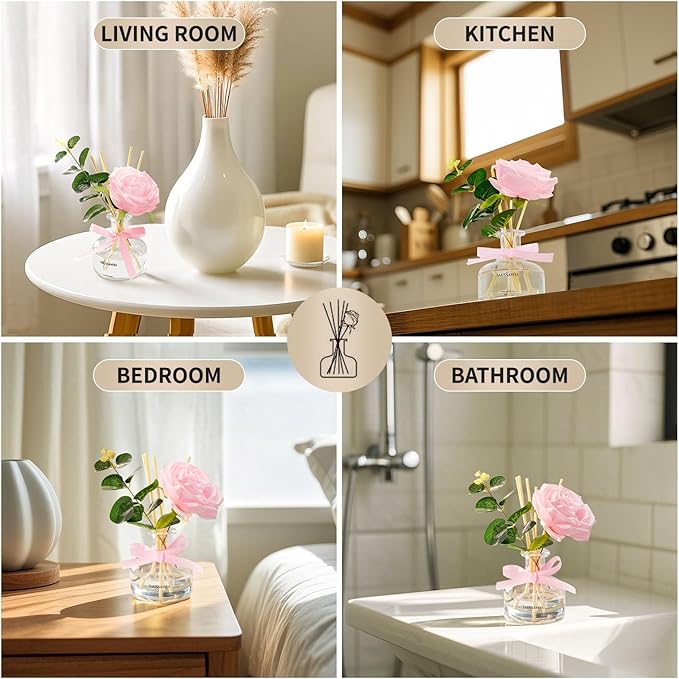 Saussavita Reed Diffusers Set, 7.10 oz Rose Water Scented Diffuser with 7 Sticks, Long Lasting Home Fragrance for 120 Days, Perfect for Bathroom, Shelf Decor, Air Fresheners