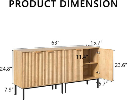 Fluted Sideboard, Buffet Cabinet with Storage, Wooden with Doors and Shelves, Accent Cabinet for Living Dining Room, Entryway