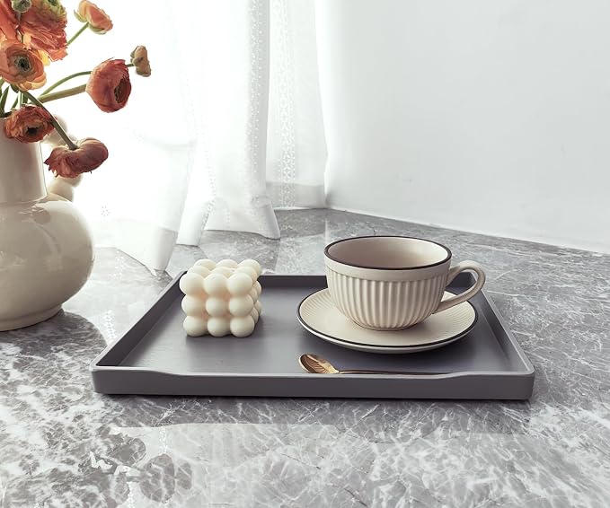 Gray Serving Tray (11.8 x 8.7 inch) for Serving Accessory, Spa, Coffee, Drinks, Wine, Tea, Bar, Party, Seasoning, Perfume and Display Use.