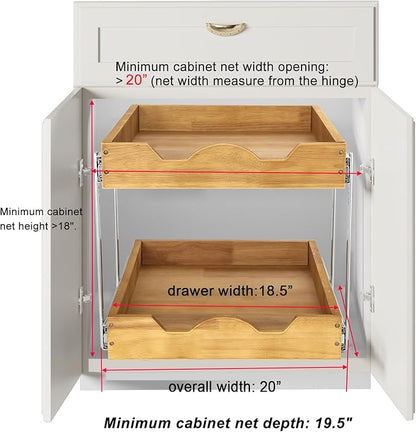 DINDON 2 Tier Pull Out Cabinet Organizer (20" W x 18" D) Double Tier Slide Out Wood Drawer Under Cabinet Storage And Organization…