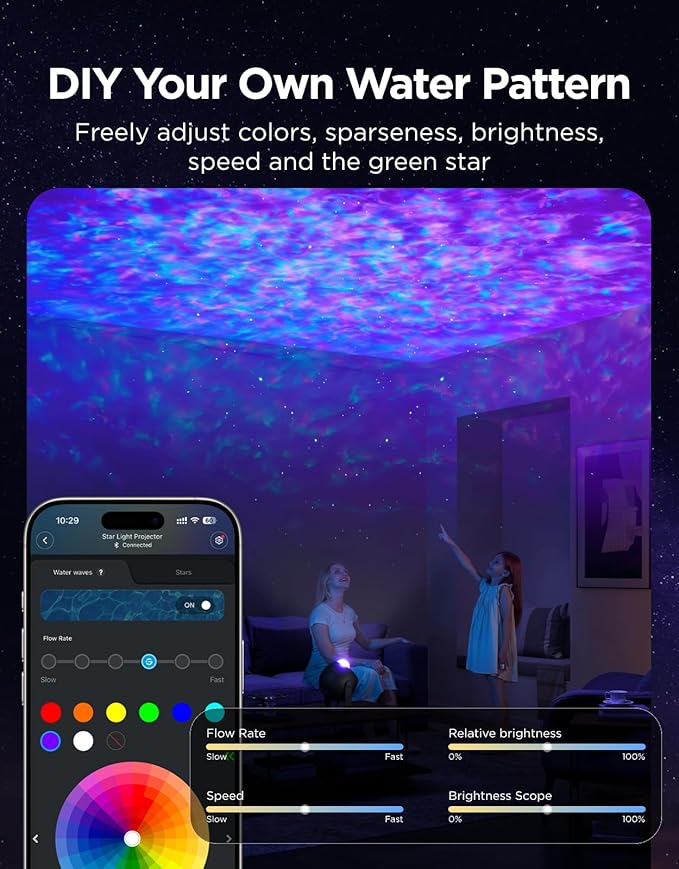 Govee Star Light Projector with Ocean Wave Ripple Effects, Works with Matter,Alexa and Google Assistant, 40+ Scene Modes, 18 White Noise Options, LED Night Light Projector for Bedroom, Without Plug