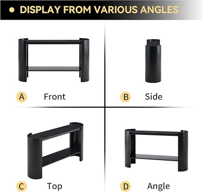 53 Inch Console Table, Modern 2-Tier Entryway Table with Rounded Corners, Narrow Sofa Table Behind Couch for Foyer, Hallway, Living Room,Black