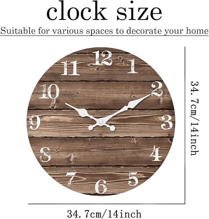 XFM Brown Wooden Wall Clock Battery Operated 14 Inch Rustic Farmhouse Clocks for Walls Silent Wall Clock for Office (No Solid Wood, it is with MDF Material)