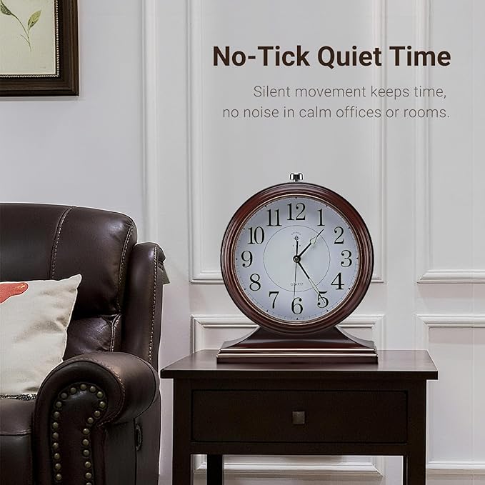 10-inch Vintage Mantel Desk Clock, Silent Desk Clock for Living Room Décor, Easy to Read Larege Retro Mantel Clocks for Fireplace and Shelf Decoration. (Brown)