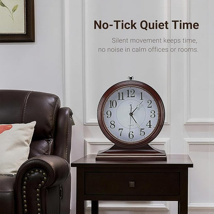 10-inch Vintage Mantel Desk Clock, Silent Desk Clock for Living Room Décor, Easy to Read Larege Retro Mantel Clocks for Fireplace and Shelf Decoration. (Brown)