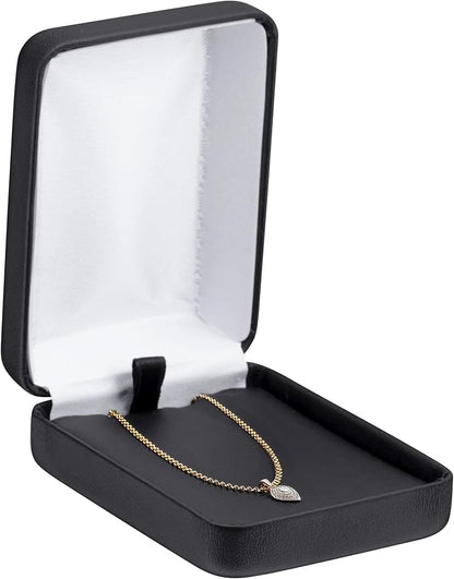 Pendant Necklace Box – Black PU Leather Rounded Jewelry Gift Box with Satin Top & Chain Slit – Luxury Pendant Display Case for Wedding, Anniversary, Birthday