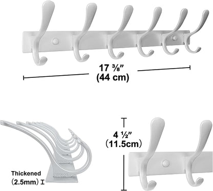 SKOLOO Coat Rack Wall Mounted - 6 Hooks, Pack of 2, Heavy Duty, Stainless Steel, Metal Wall Hanger, Sturdy Coat Hooks for Hanging Coats, Jacket, Clothes, Hat, Cold Light Silver
