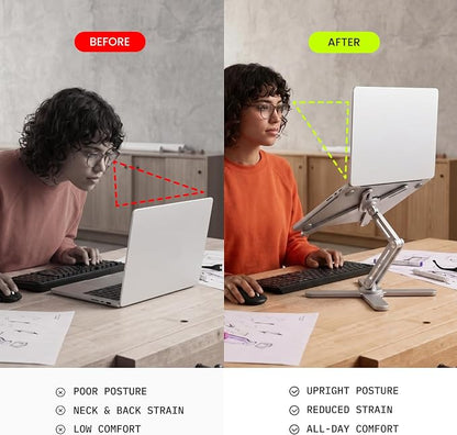 Model-X 2.0 Laptop Stand, Laptop Stand for Desk Adjustable Height, 360 Rotating Laptop Riser Aluminum Portable Foldable Computer Stand for MacBook Pro Air 10–17 inches (Polar White)