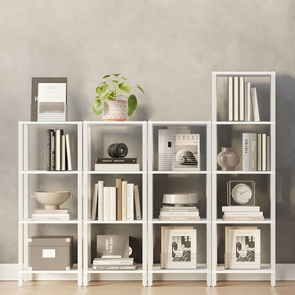TUTOTAK Bookshelf, 4-Tier Tall Book Shelf, Narrow Bookcase for Small Space, DIY Stackable Bookshelf, for Living Room, Office, Study, Entryway, Industrial, White BS01BW004