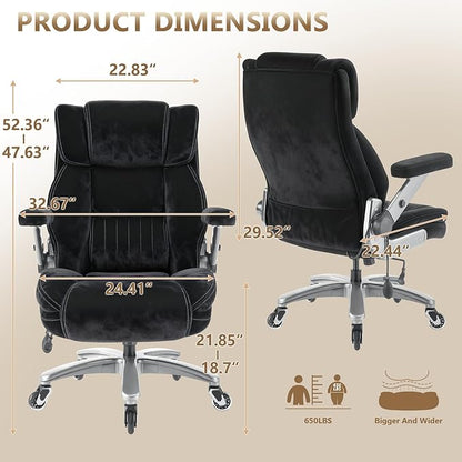 600LBS Fabric Big and Tall Executive Office Chair with 5D Flip Arms and Pocket Spring Cushion, Ergonomic Heavy Duty Desk Chair with Lumbar Support,High Back Cloth Computer Chair,Rubber Wheels
