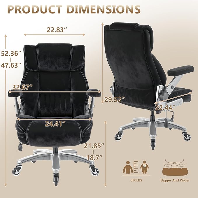 600LBS Large Fabric Heavy Duty Office Chair with 5D Flip Arms, Comfy Big and Tall Office Chair with Pocket Spring Cushion, Large High Back Computer Desk Chair with Adjustable Lumbar Support
